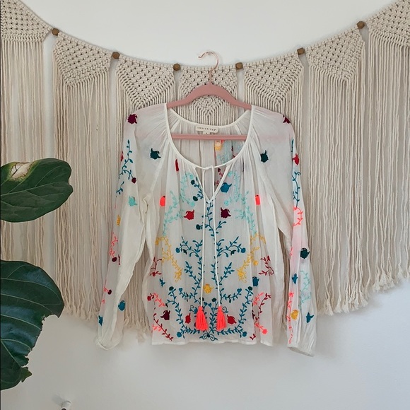 Lovestitch | Embroidered Rainbow Peasant Top πΊ - Picture 1 of 6